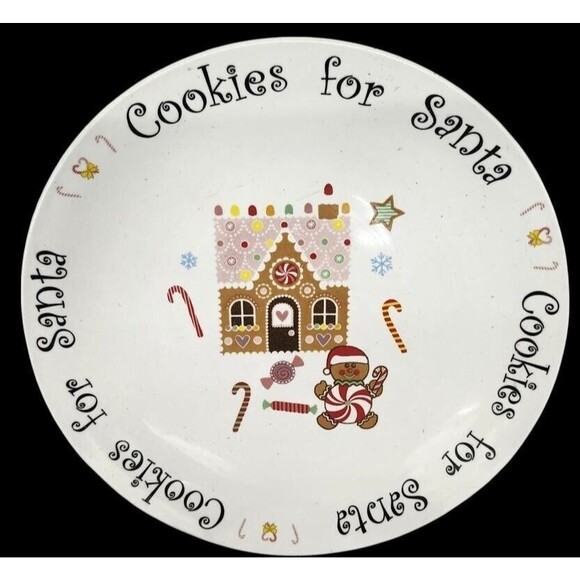 Super Cute Cookies For Santa Christmas Holiday Plate Decorative 8.25" Diameter - Picture 1 of 4